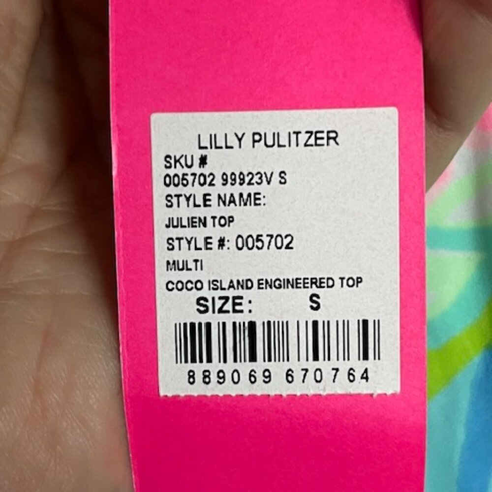 SOLD Lilly Pulitzer Julien Halter Multi Coco Island Engineered Pink Blue Top S - Picture 9 of 14